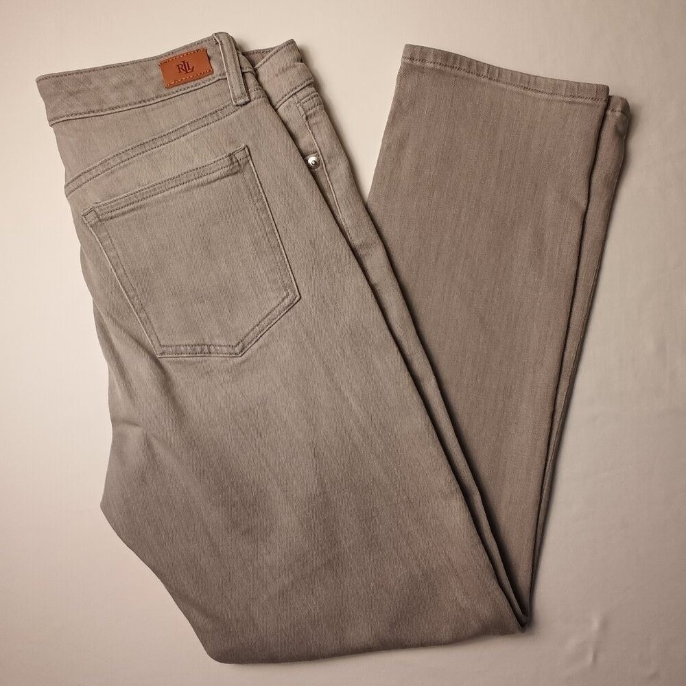 Lauren Ralph Lauren Womens Straight Leg Mid Rise Denim Jeans Size 4 Taupe Gray